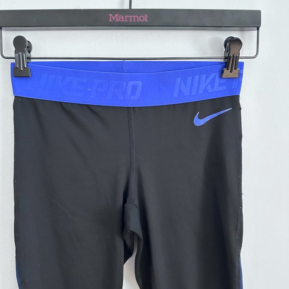 NIKE PRO Dri Fit Polyester Spandex Black & Purple Crop Pants Small - Picture 2 of 8